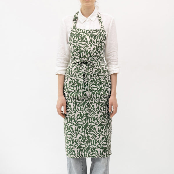 Linen Tales Evergreen Damask Linen Chef Apron