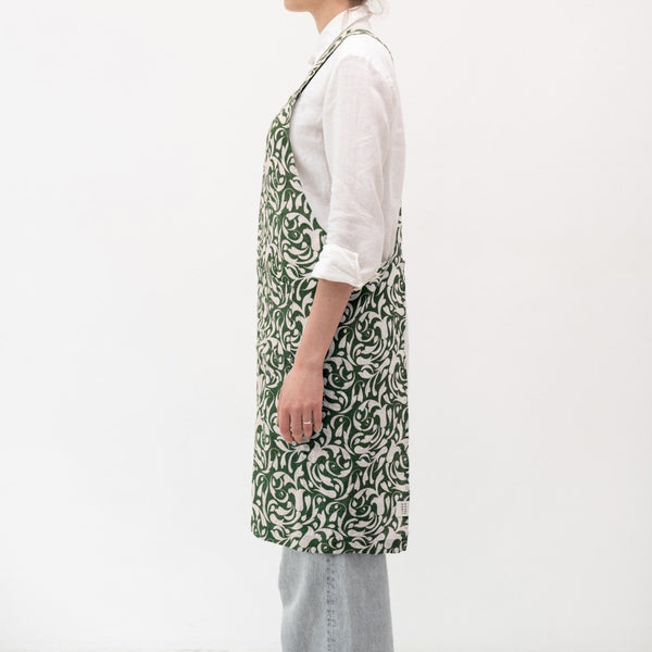 Linen Tales Evergreen Damask Linen Crossback Apron
