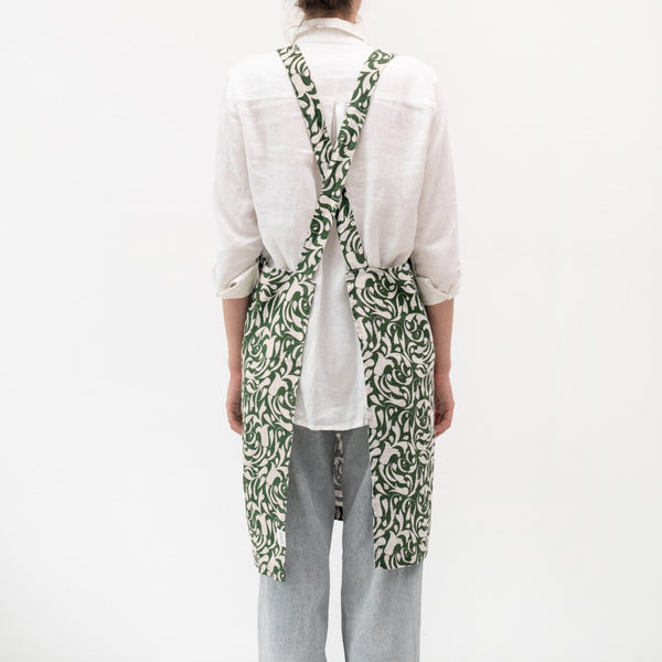 Linen Tales Evergreen Damask Linen Crossback Apron