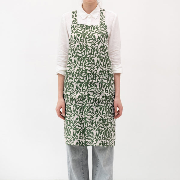 Linen Tales Evergreen Damask Linen Crossback Apron
