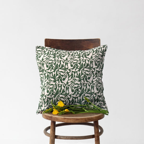 linen tales Evergreen Damask Linen Cushion Cover