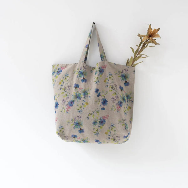 linen tales Flowers on Natural Linen Big Bag