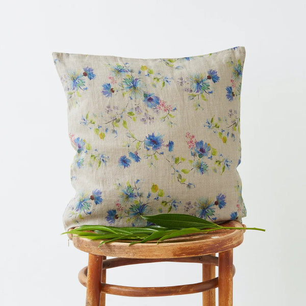 linen tales Flowers on Natural Linen Cushion Cover