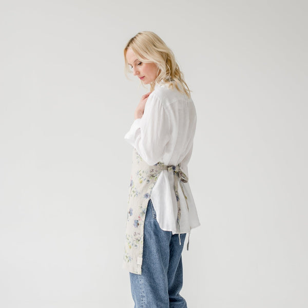 Linen Tales Flowers On Natural Linen Daily Apron
