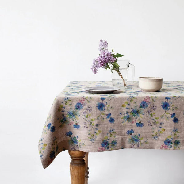 linen tales Flowers on Natural Linen Tablecloth