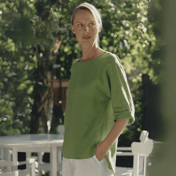linen tales Foliage Green Linen Bilberry Top