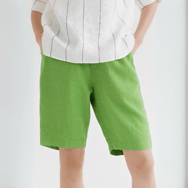 linen tales Foliage Green Linen Cumin Shorts