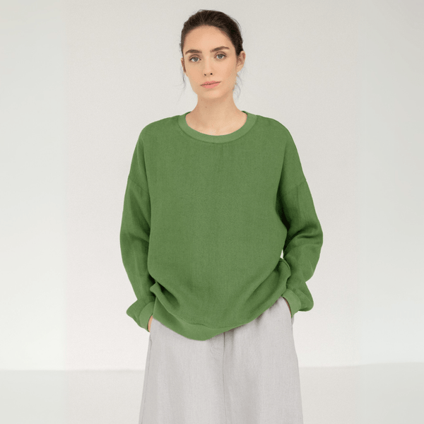 linen tales Foliage Green Linen Dahlia Jumper