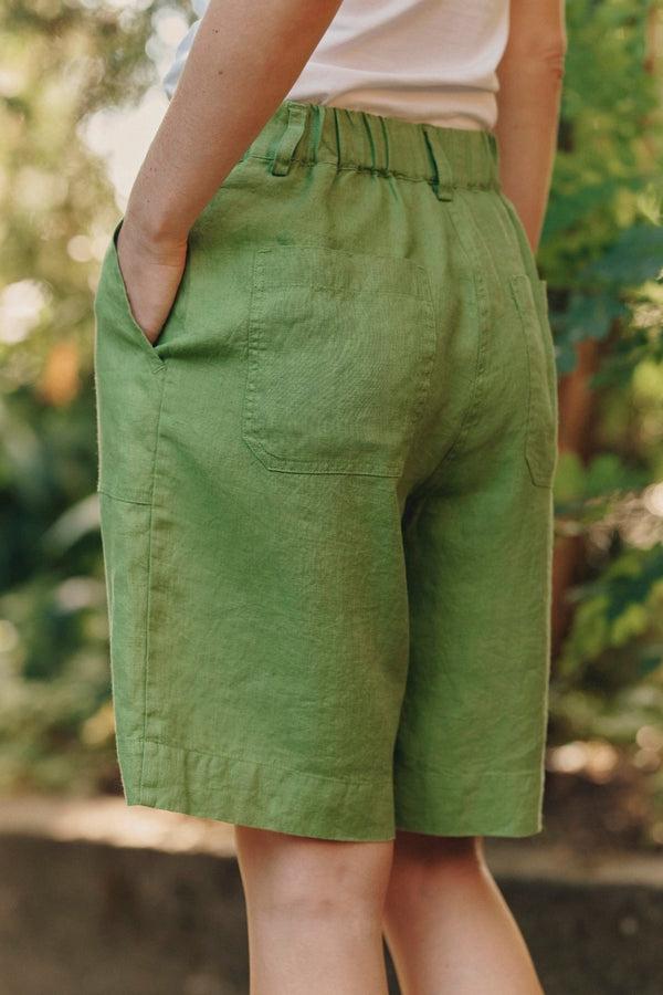 Linen Tales Foliage Green Linen Etude Shorts
