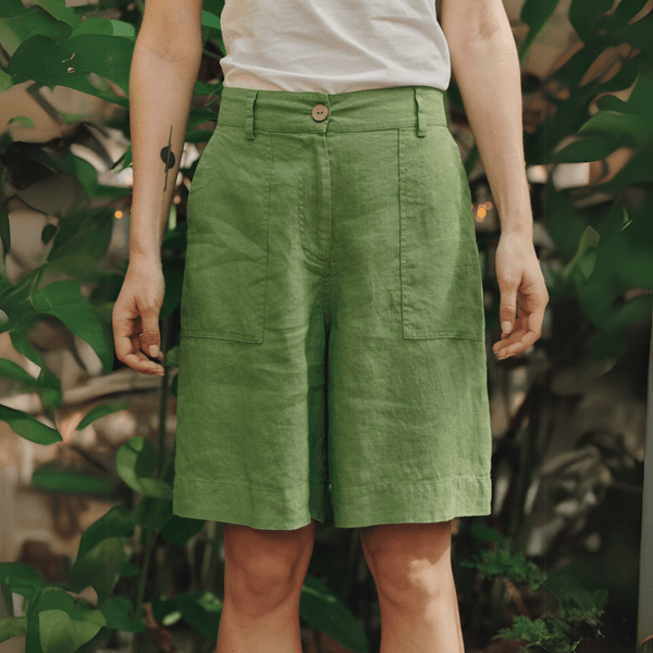 linen tales Foliage Green Linen Etude Shorts