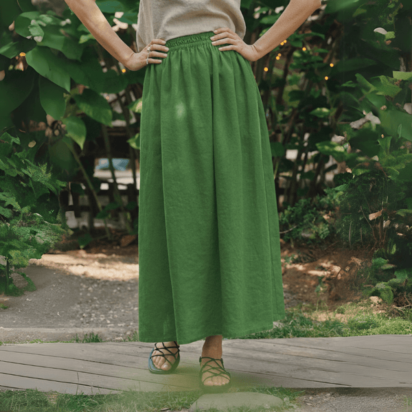 linen tales Foliage Green Linen Flamenco Skirt