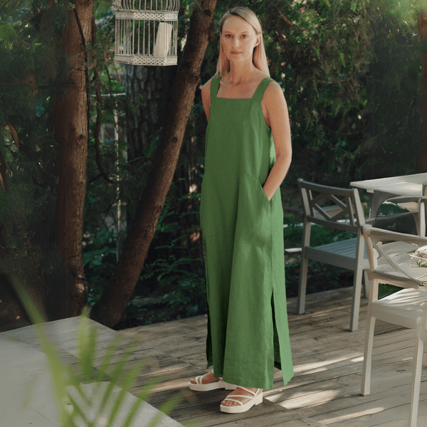 linen tales Foliage Green Linen Fugue Dress