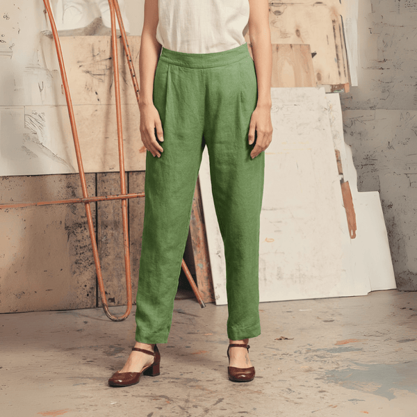 linen tales Foliage Green Linen Gladiolus Trousers