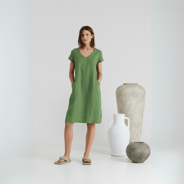 linen tales Foliage Green Linen Goldenrod Dress