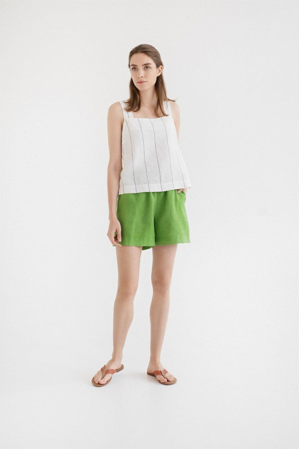 Linen Tales Foliage Green Linen Hip-Hop Shorts