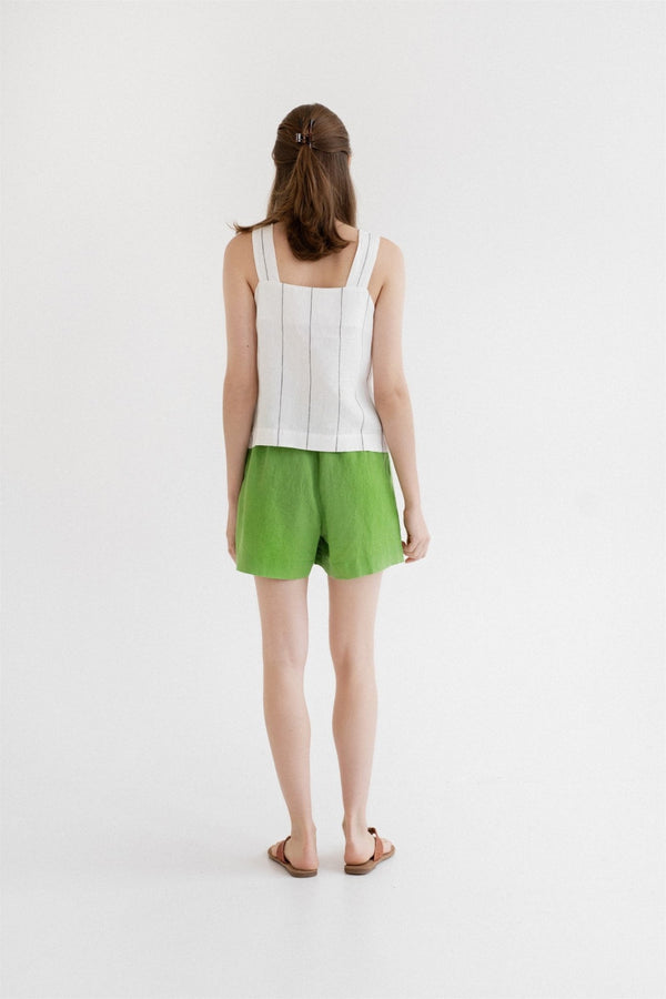 Linen Tales Foliage Green Linen Hip-Hop Shorts