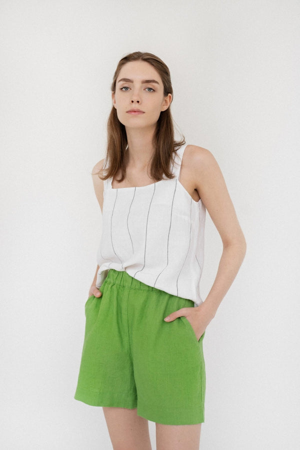 Linen Tales Foliage Green Linen Hip-Hop Shorts