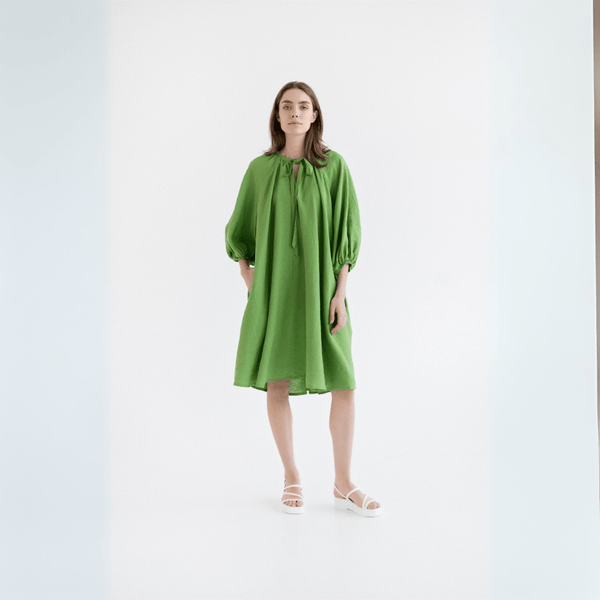 linen tales Foliage Green Linen Mahina Dress