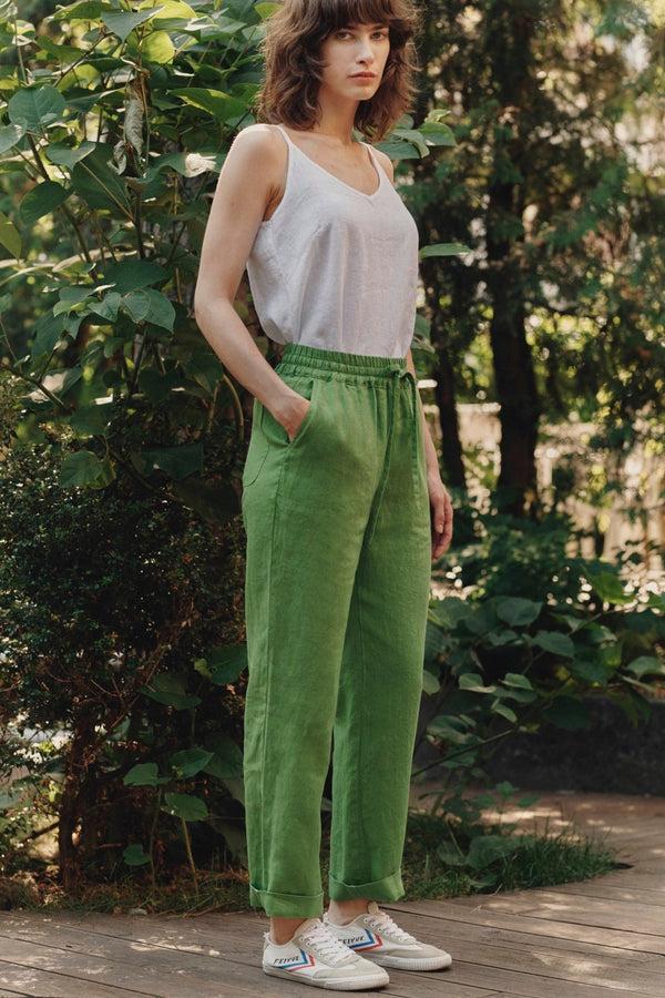 Linen Tales Foliage Green Linen Octave Trousers