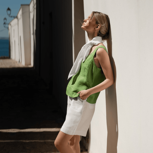 linen tales Foliage Green Linen Polka Top