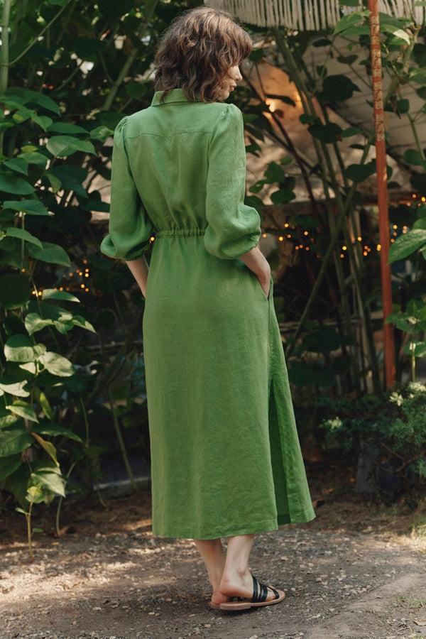 Linen Tales Foliage Green Linen Rhapsody Dress