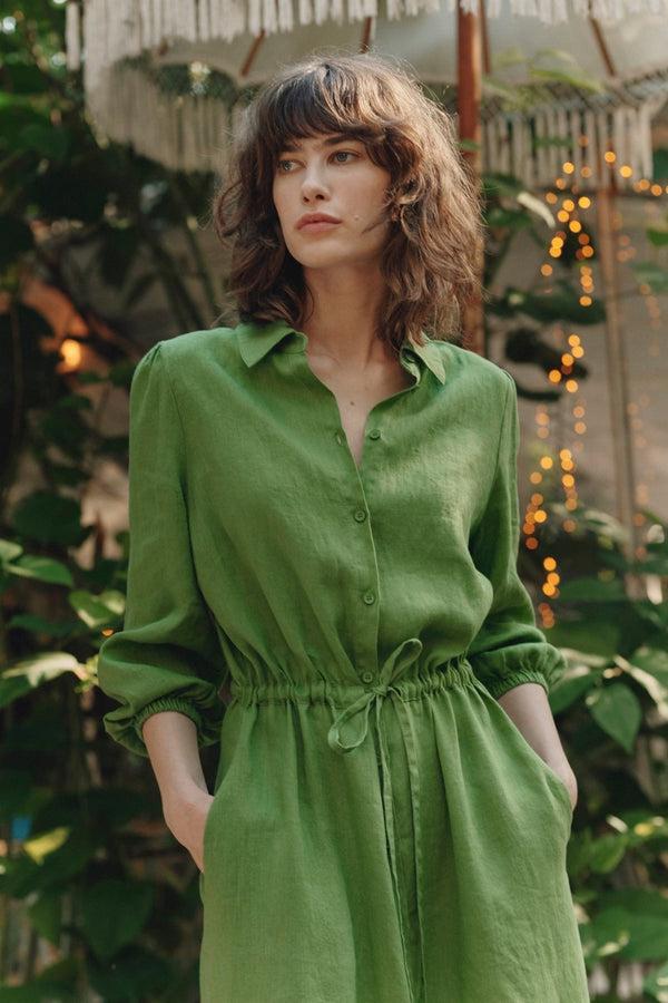Linen Tales Foliage Green Linen Rhapsody Dress
