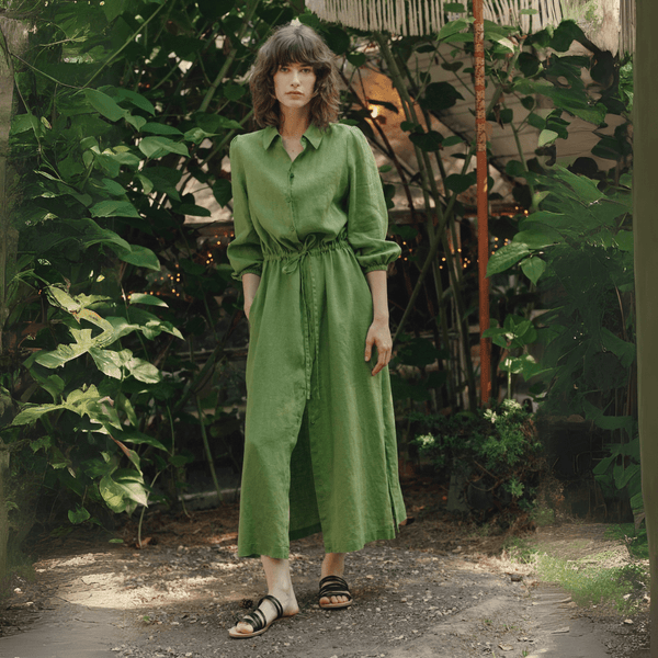 linen tales Foliage Green Linen Rhapsody Dress