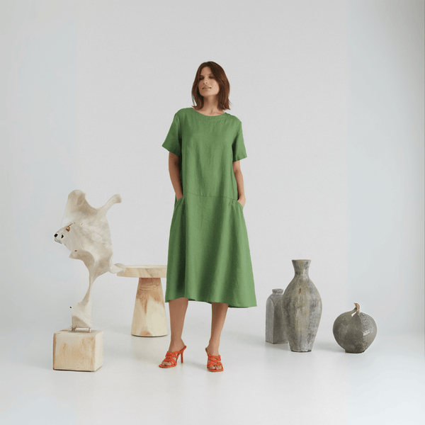 linen tales Foliage Green Linen Speedwell Dress