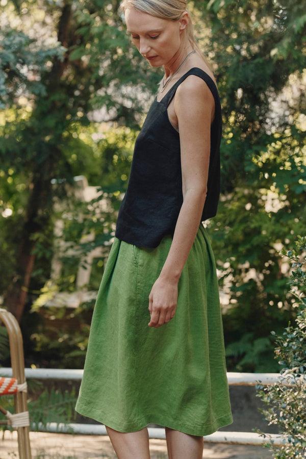 Linen Tales Foliage Green Linen Tulip Skirt