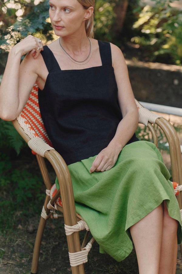 Linen Tales Foliage Green Linen Tulip Skirt