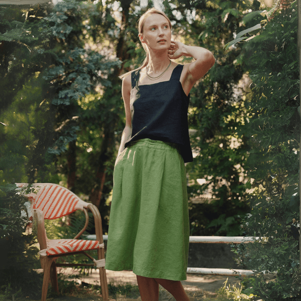 linen tales Foliage Green Linen Tulip Skirt