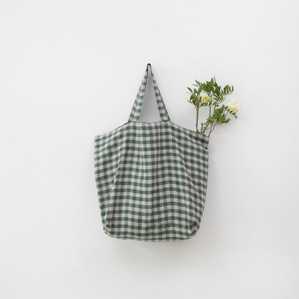 linen tales Forest Green Gingham Linen Big Bag