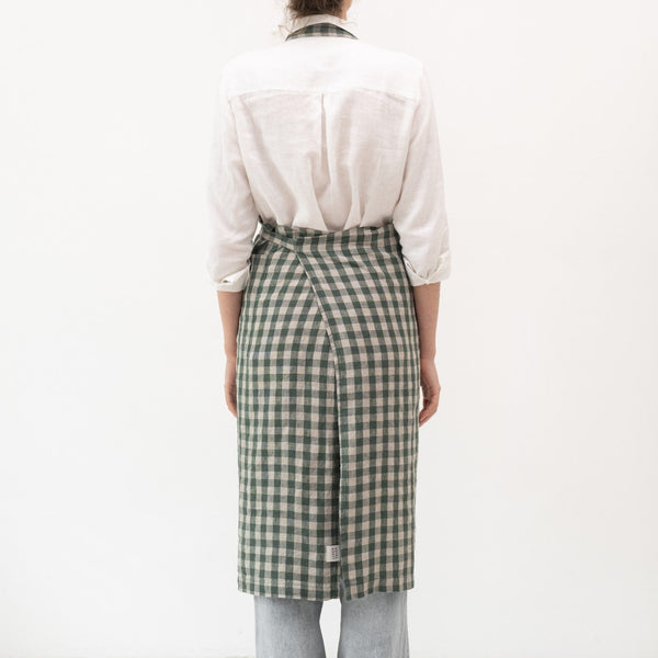 Linen Tales Forest Green Gingham Linen Chef Apron