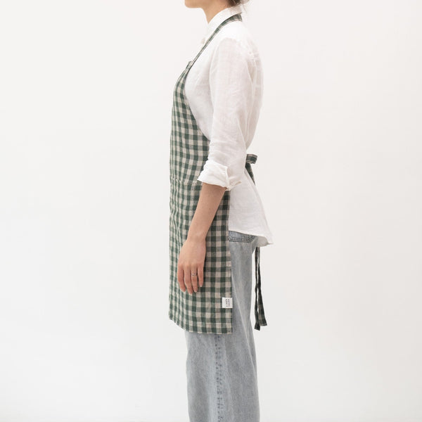 Linen Tales Forest Green Gingham Linen Daily Apron