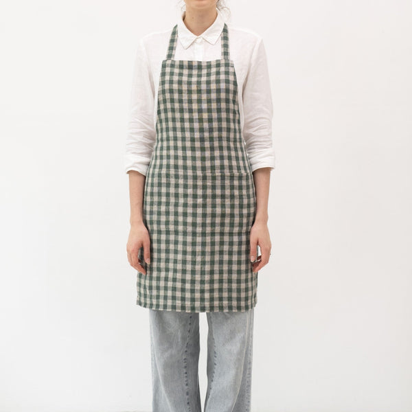 Linen Tales Forest Green Gingham Linen Daily Apron