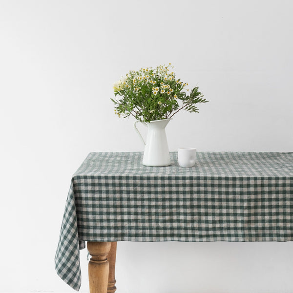 linen tales Forest Green Gingham Linen Tablecloth