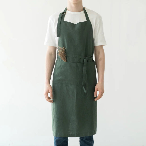 linen tales Forest Green Linen Chef Apron