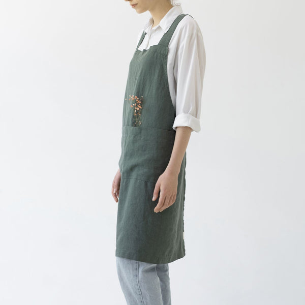Linen Tales Forest Green Linen Crossback Apron