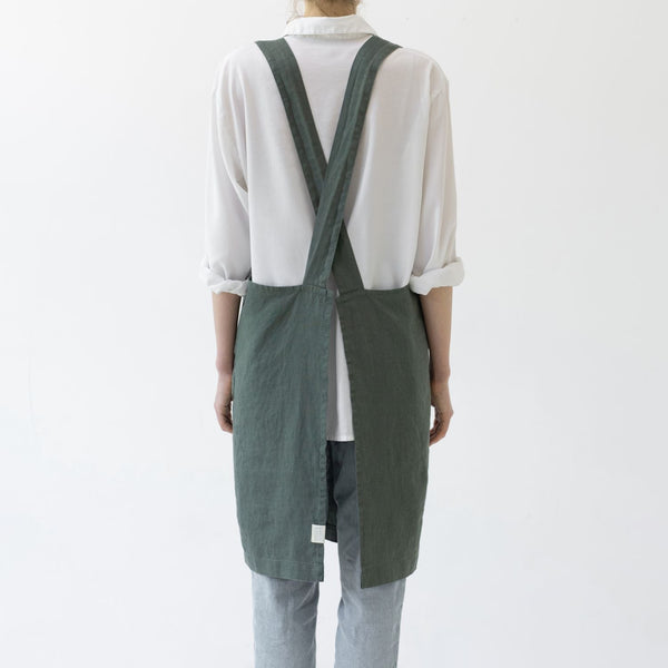 Linen Tales Forest Green Linen Crossback Apron