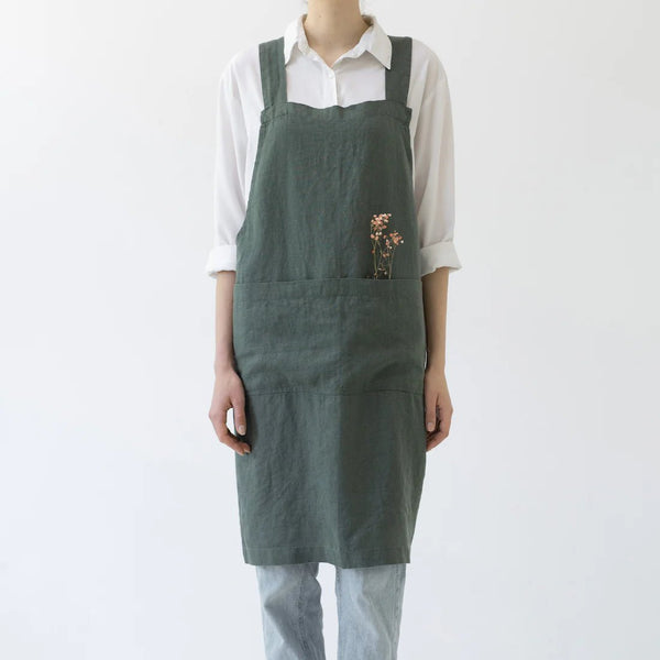 Linen Tales Forest Green Linen Crossback Apron