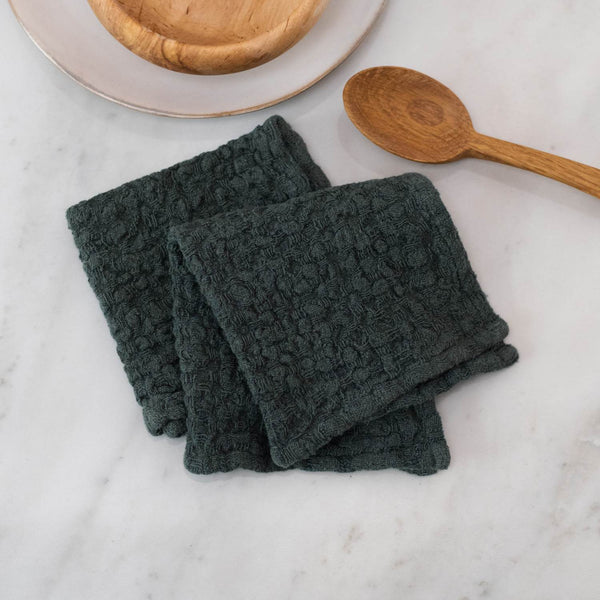 Linen Tales Forest Green Linen Dishcloth Set Of 2