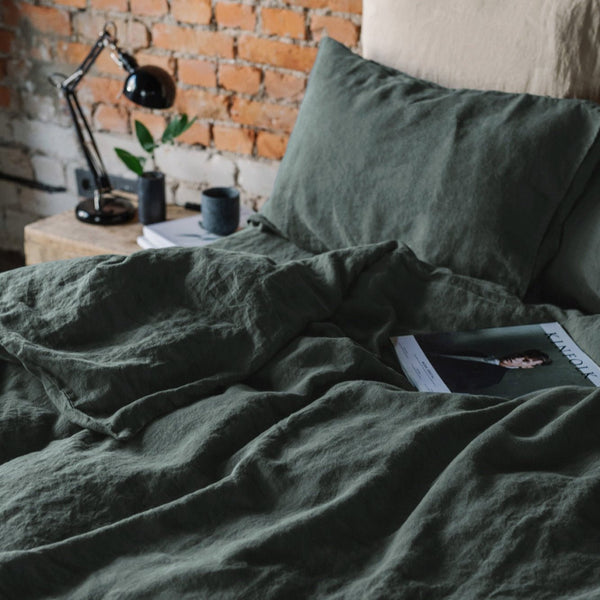 Linen Tales Forest Green Linen Duvet Cover