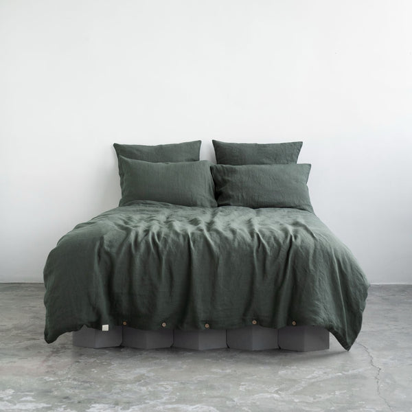 linen tales Forest Green Linen Duvet Cover Set