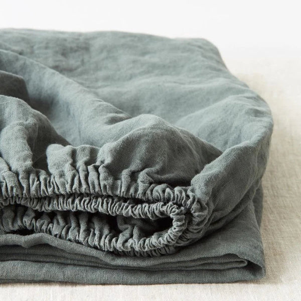 linen tales Forest Green Linen Fitted Sheet