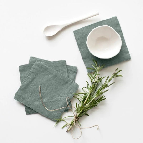 linen tales Green Milieu Linen Coasters Set of 4