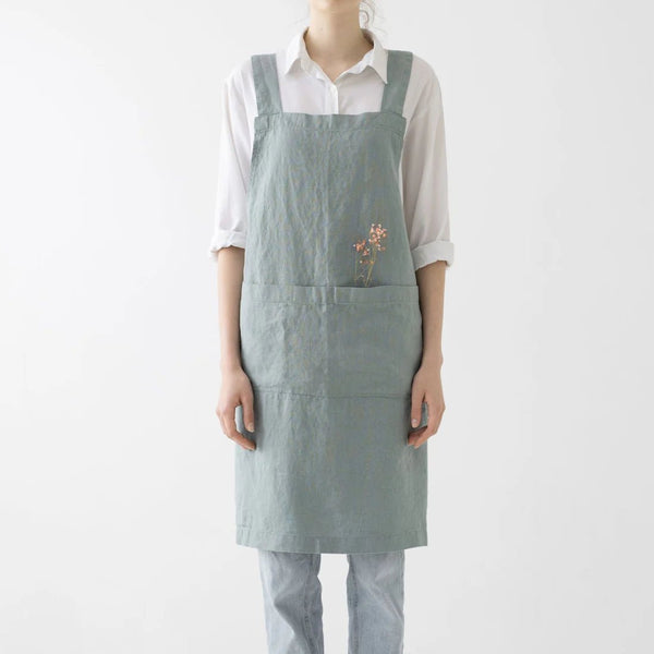 linen tales Green Milieu Linen Crossback Apron