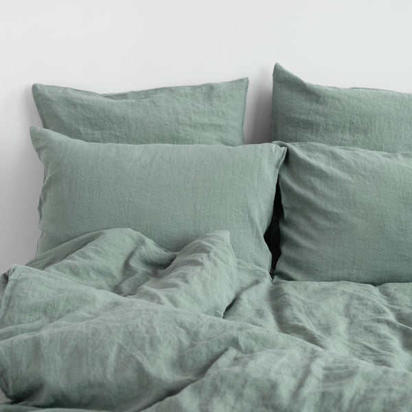 Linen Tales Green Milieu Linen Duvet Cover Set