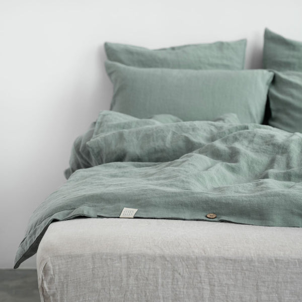 Linen Tales Green Milieu Linen Duvet Cover Set