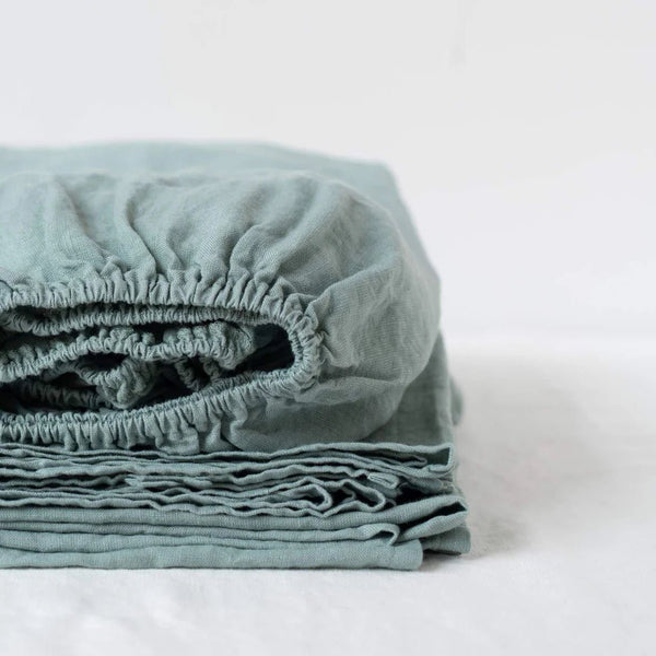 linen tales Green Milieu Linen Fitted Sheet