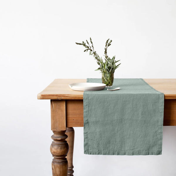 linen tales Green Milieu Linen Table Runner